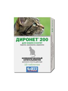 Агроветзащита антигельминтный препарат Диронет 200 широкого спектра действия. Таблетки для кошек и котят (10 г)