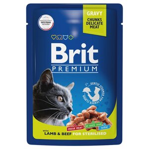 Brit пауч для взрослых кошек с ягненком и говядиной в соусе (85 г)
