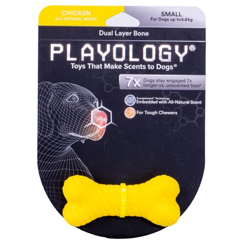 Playology двухслойная жевательная косточка для собак средних и крупных пород с ароматом курицы, цвет желтый (L)