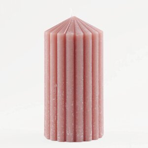 Свеча, 14 см, цилиндрическая, розовая, Ribbed candle