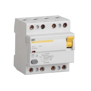 Дифференциальный выключатель нагрузки УЗО ВД1-63 4 полюса, 63А, Тип AC, 30мА. MDV10-4-063-030 IEK (3шт.)