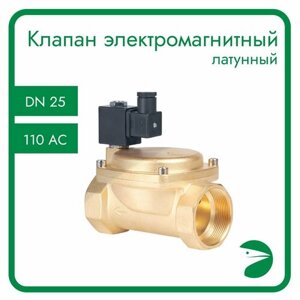 Клапан электромагнитный латунный, обратного действия, нормально закрытый, DN25 (1"PN16, 110AC