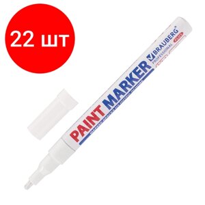 Комплект 22 шт, Маркер-краска лаковый (paint marker) 2 мм, белый, нитро-основа, алюминиевый корпус, BRAUBERG PROFESSIONAL PLUS, 151438