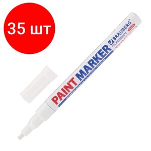 Комплект 35 шт, Маркер-краска лаковый (paint marker) 2 мм, белый, нитро-основа, алюминиевый корпус, BRAUBERG PROFESSIONAL PLUS, 151438