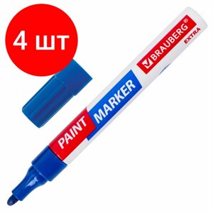 Комплект 4 шт, Маркер-краска лаковый EXTRA (paint marker) 4 мм, синий, улучшенная нитро-основа, BRAUBERG, 151983