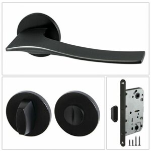 Комплект дверных ручек Armadillo AQUA_URS_BL-26_UN, черный (ручка + завертка WC + магнитный замок)