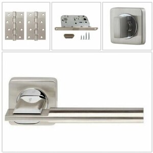 Комплект дверных ручек Armadillo TRINITY_SQ005-21SN/CP-3_MAGWC, матовый никель (ручка + завертка WC + магнитный замок + 2 универсальные петли)