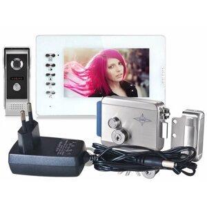 Комплект видеодомофон и электромеханический замок (EP-7300-W и Anxing Lock AX (091) (S15651KOM - домофон в квартиру / комплект видеодомофона