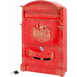 Почтовый ящик с замком уличный металлический для дома аллюр №4010В, антик красный