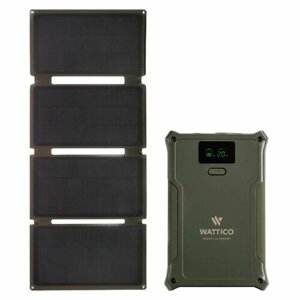 Портативная солнечная электростанция мини c розеткой 12В комплект повербанк WATTICO Warrior 137 Вт/ч + портативная солнечная батарея Solar Travel 40 Вт