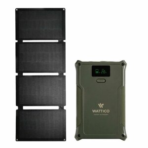 Портативная солнечная электростанция мини c розеткой 12В комплект повербанк WATTICO Warrior 137 Вт/ч + портативная солнечная батарея Solar Travel 60 Вт