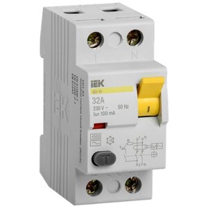 Выключатель дифференциального тока (УЗО) 2п 32А 100мА тип AC ВД1-63 IEK MDV10-2-032-100 (4шт. в упак.)