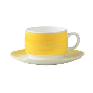 Чашка 190мл чайная желтый край Браш блюдце 37308 Arcoroc | C3780