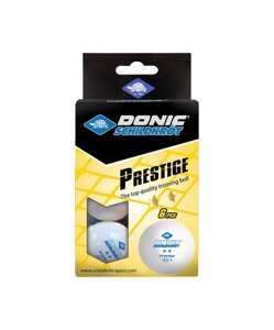 Мяч для настольного тенниса Donic 2* Prestige, 6 шт, белый