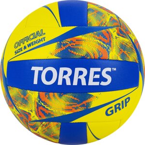 Мяч волейбольный Torres Grip Y V32185, р. 5, синт. кожа (ТПУ), маш. сшивка, бут. камера, желто-синий