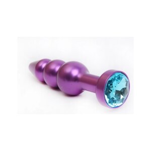 4Sexdream фиолетовая металлическая анальная пробка ёлочка с кристаллом в основании, 11.2х2.9 см (голубой)