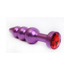 4Sexdream фиолетовая металлическая анальная пробка ёлочка с кристаллом в основании, 11.2х2.9 см (красный)