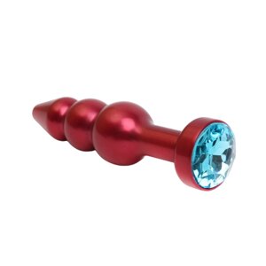 4Sexdream красная металлическая анальная пробка ёлочка с кристаллом в основании, 11.2х2.9 см (голубой)