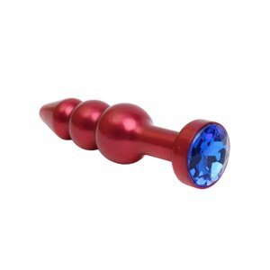 4Sexdream красная металлическая анальная пробка ёлочка с кристаллом в основании, 11.2х2.9 см (синий)