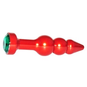 4Sexdream красная металлическая анальная пробка ёлочка с кристаллом в основании, 11.2х2.9 см (зелёный)