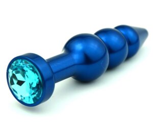 4Sexdream синяя металлическая анальная пробка ёлочка с кристаллом в основании, 11.2х2.9 см (голубой)