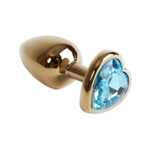4Sexdream золотистая анальная пробка с кристаллом в форме сердца, 9х4 см (голубой)