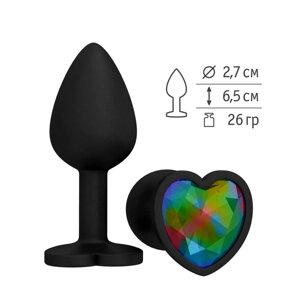 Джага-Джага - Анальная пробка с разноцветным кристаллом сердце, 6,5 см (радужный)