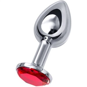 ToyFa - Малая серебристая анальная втулка с красным кристаллом, 7.5х3 см