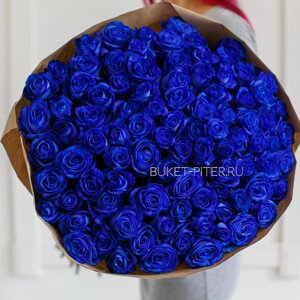 Большой букет Синих Роз в Упаковке