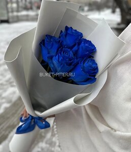 Букет Синих Роз в Матовой упаковке LUX