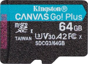 Карта памяти Kingston Canvas Go! Plus microSDXC 64Gb Class10 SDCG3/64GB (adapter)