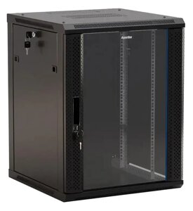 Коммутационный шкаф Hyperline TWB-1845-GP-RAL9004 настенный, стеклянная передняя дверь, 18U, 600x908x450мм