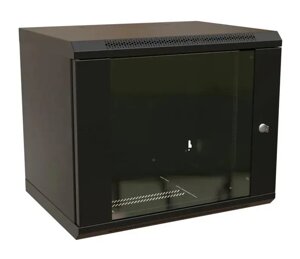 Коммутационный шкаф WRLINE WR-TW-1266-GP-RAL9004 настенный, стеклянная передняя дверь, 12U, 600x650x600мм