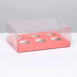 Коробка на 6 капкейков, розовый 26.8 18.2 10 см