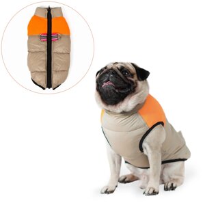 Куртка для собак на молнии, размер 18 (дс 40 см, ог 50 см, ош 38 см), бежевая с оранжевым