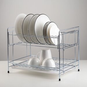 Сушилка для посуды с поддоном 2-х ярусная, разборная, 3925,530 см, цинк, цвет серебристый