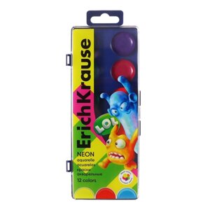 Акварель 12 цветов пластик, ErichKrause Jolly Friends Neon с европодвесом