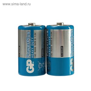 Батарейка солевая GP PowerPlus Heavy Duty, D, R20-2S, 1.5В, спайка, 2 шт.