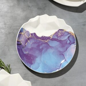 Блюдо керамическое для подачи «Мрамор», 17 см, цвет бело-синий