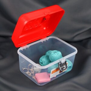 Бокс для хранения швейных принадлежностей, с крышкой, 21 17,7 15,4 см, цвет прозрачный/красный