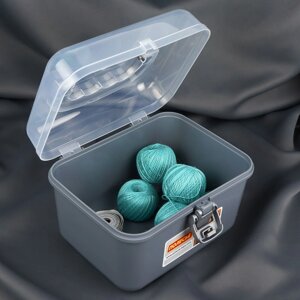 Бокс для хранения швейных принадлежностей, с крышкой, 21 17,7 15,4 см, цвет серый/прозрачный
