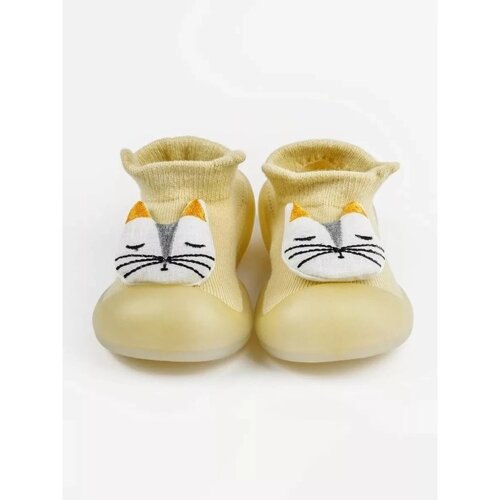 Ботиночки-носочки детские First Step Cat с дышащей подошвой, размер 23, цвет жёлтый