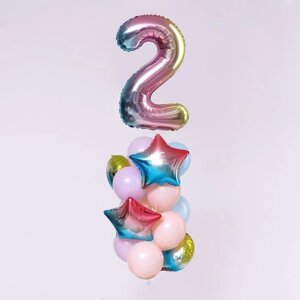 Букет из шаров «День рождения – нежность. 2 года», фольга, латекс, набор 15 шт.