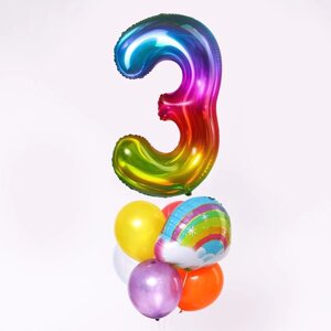 Букет из шаров «День рождения – облако. 3 года», фольга, латекс, набор 7 шт.