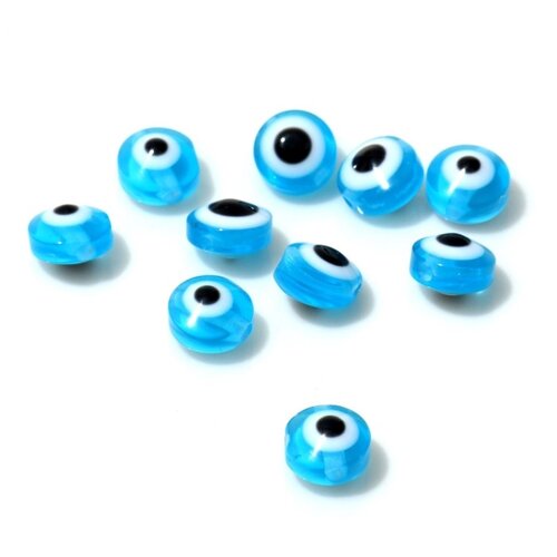 Бусина «Глаз» плоский, d=6 мм (набор 10 шт. цвет голубой