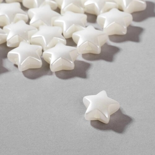 Бусины пластиковые «Жемчуг» звезды, набор 50 шт., 1,11,10,5 см, цвет белый