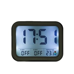 Часы - будильник электронные настольные с термометром, 10.3 х 8.3 см, 2ААА