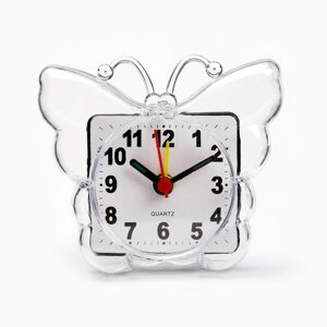 Часы - будильник настольные "Бабочка", дискретный ход, циферблат 5.5 см, 9 х 8 см, АА, белые