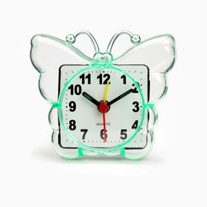 Часы - будильник настольные "Бабочка", дискретный ход, циферблат 5.5 см, 9 х 8 см, зеленые