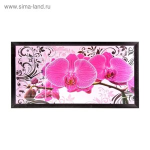 Часы-картина настенные, серия: Цветы, "Розовые орхидеи с узором", 50 х 100 см